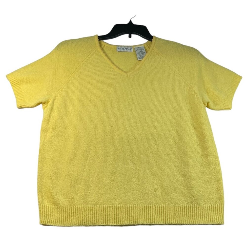 White Stag Knit Blouse Womens size Large Yellow Knit Vneck Short Sleeve